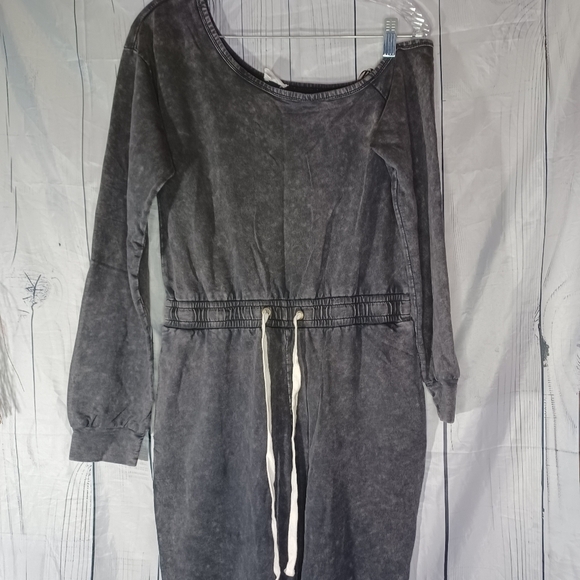 Lane 201 Faded Black Off The Shoulder Jumpsuit with Drawstring - Picture 4 of 14